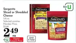 Pavilions Sargento Sliced or Shredded Cheese offer