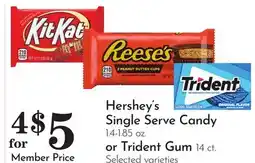 Pavilions Hershey's Single Serve Candy 1.4-1.85 oz. or Trident Gum 14 ct offer
