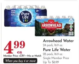 Pavilions Arrowhead Water 24 pack, 16.9 oz. Pure Life Water 28 pack, 16.9 oz offer