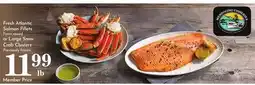 Pavilions Fresh Atlantic Salmon Fillets Farm raised or Large Snow Crab Clusters Previously frozen offer