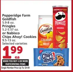 Vons Pepperidge Farm Goldfish 5.9-8 oz. Pringles 5.2-5.57 oz. or Nabisco Chips Ahoy! Cookies 9.5-13 oz offer