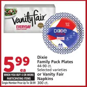 Vons Dixie Family Pack Plates 44-90 ct. Selected varieties or Vanity Fair Napkins 300 ct offer