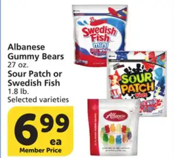 Vons Albanese Gummy Bears 27 oz. Sour Patch or Swedish Fish 1.8 lb offer