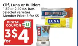 Vons Clif, Luna or Builders offer