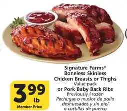 Vons Signature Farms Boneless Skinless Chicken Breasts or Thighs Value pack or Pork Baby Back Ribs offer