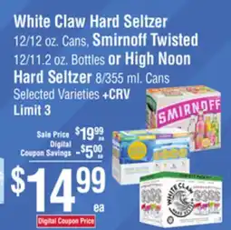 Smart & Final White Claw Hard Seltzer, Smirnoff Twisted or High Noon Hard Seltzer offer