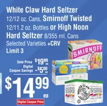 Smart & Final White Claw Hard Seltzer, Smirnoff Twisted or High Noon Hard Seltzer offer