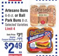 Smart & Final Artesano Buns 6-8 ct. or Ball Park Buns 8 ct offer