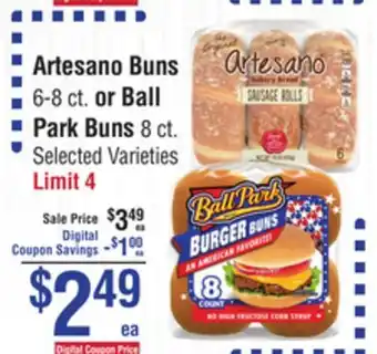 Smart & Final Artesano Buns 6-8 ct. or Ball Park Buns 8 ct offer