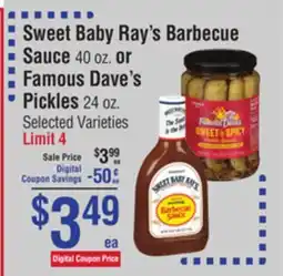 Smart & Final Sweet Baby Ray's Barbecue Sauce or Famous Dave's Pickles offer