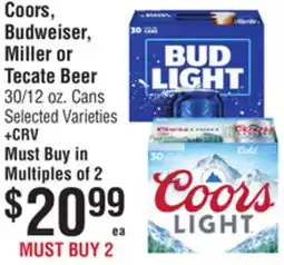 Smart & Final Coors, Budweiser, Miller or Tecate Beer offer