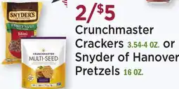 Heinen's Crunchmaster Crackers 3.54-4 OZ. or Snyder of Hanover Pretzels 16 OZ offer
