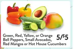 Fresh Thyme Green, Red, Yellow, or Orange Bell Peppers, Small Avocados, Red Mangos or Hot House Cucumbers offer