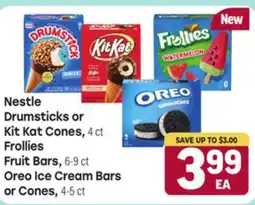 Tony’s Fresh Market Nestle Drumsticks or Kit Kat Cones,4 ct Frollies Fruit Bars, 6-9 ct, Oreo Ice Cream Bars 4-5 ct offer