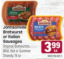 Tony’s Fresh Market Johnsonville Bratwurst or Italian Sausages offer