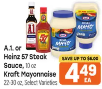 Tony’s Fresh Market A.1. or Heinz 57 Steak Sauce, 10 oz, Kraft Mayonnaise 22-30 oz offer