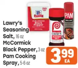 Tony’s Fresh Market Lawry's Seasoning Salt, 16 oz, McCormick Black Pepper, 3 oz, Pam Cooking Spray, 5-6 oz offer