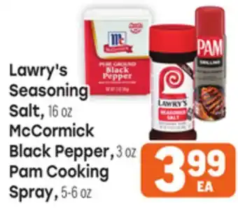 Tony’s Fresh Market Lawry's Seasoning Salt, 16 oz, McCormick Black Pepper, 3 oz, Pam Cooking Spray, 5-6 oz offer