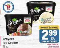 Tony’s Fresh Market Breyers Ice Cream offer