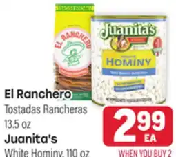 Tony’s Fresh Market El Ranchero Tostadas, 13.5 oz,Juanita's White Hominy, 110 oz offer