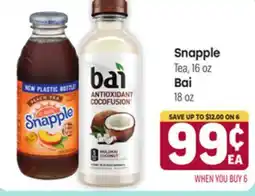 Tony’s Fresh Market Snapple Tea 16 oz, Bai 18 oz offer
