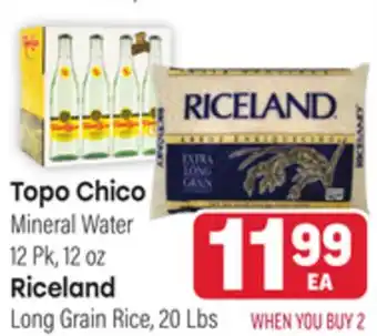 Tony’s Fresh Market Topo Chico Mineral Water 12 Pk, 12 oz Riceland Long Grain Rice, 20 Lbs offer