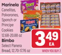 Tony’s Fresh Market Marinela Canelitas, Polvorones, Sponch or Principe Cookies 12.68-20.88 oz Bimbo Select Panera Bread offer