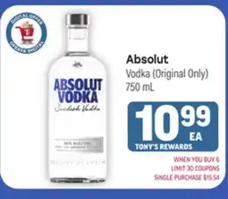 Tony’s Fresh Market Absolut Vodka offer