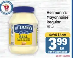 Tony’s Fresh Market Hellmann's Mayonnaise offer
