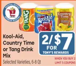 Tony’s Fresh Market Kool-Aid, Country Time or Tang Drink Mix offer