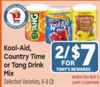 Tony’s Fresh Market Kool-Aid, Country Time or Tang Drink Mix offer
