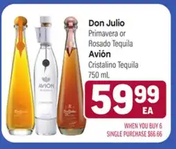 Tony’s Fresh Market Don Julio Primavera or Rosado Tequila Avión Cristalino Tequila offer