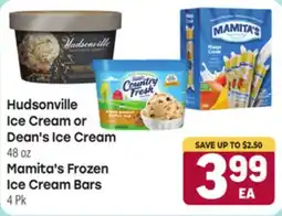 Tony’s Fresh Market Hudsonville Ice Cream or Dean's Ice Cream 48 oz, Mamita's Frozen Ice Cream Bars 4 Pk offer