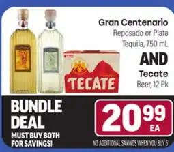 Tony’s Fresh Market Gran Centenario Reposado or Plata Tequila, 750 mL AND Tecate Beer, 12 Pk offer