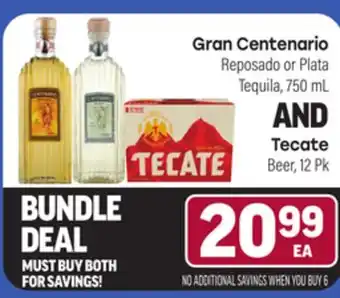 Tony’s Fresh Market Gran Centenario Reposado or Plata Tequila, 750 mL AND Tecate Beer, 12 Pk offer