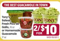 Tony’s Fresh Market Tony's Salsas, Fresh Pico de Gallo, 16 oz or Homemade Guacamole offer