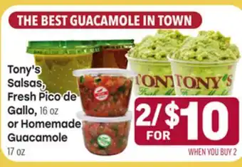 Tony’s Fresh Market Tony's Salsas, Fresh Pico de Gallo, 16 oz or Homemade Guacamole offer