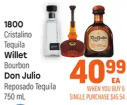 Tony’s Fresh Market 1800 Cristalino Tequila, Willet Bourbon Don Julio, Reposado Tequila offer