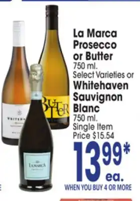 Jewel-Osco La Marca Prosecco or Butter 750 ml. Select Varieties or Whitehaven Sauvignon Blanc 750 ml offer