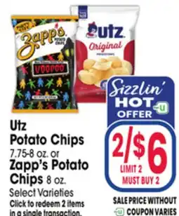 Jewel-Osco Utz Potato Chips, 7.75-8 oz. or Zapp's Potato Chips, 8 oz offer