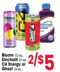 Jewel-Osco Bloom 12 oz., Electrolit 21 oz., C4 Energy or Ghost 16 oz offer