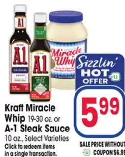 Jewel-Osco Kraft Miracle Whip 19-30 oz. or A-1 Steak Sauce 10 oz offer