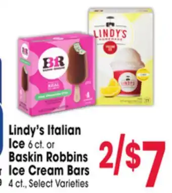 Jewel-Osco Lindy's Italian Ice 6 ct. or Baskin Robbins Ice Cream Bars 4 ct offer