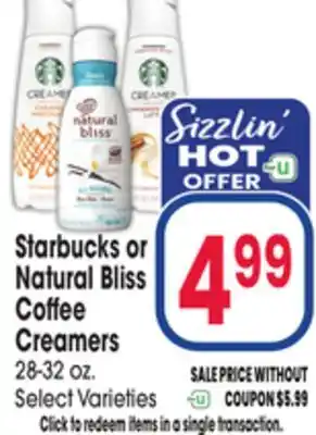 Jewel-Osco Starbucks or Natural Bliss Coffee Creamers offer
