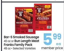 Albertsons Bar-S Smoked Sausage 40 oz or Bun Length Meat Franks Family Pack 48 oz - Selected Varieties offer