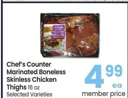 Albertsons Chef's Counter Marinated Boneless Skinless Chicken Thighs - 16 oz Selected Varieties offer