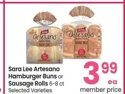 Albertsons Sara Lee Artesano Hamburger Buns or Sausage Rolls - 6-8 ct, Selected Varieties offer