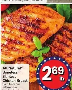 Albertsons All Natural* Boneless Skinless Chicken Breast - Sold from our full - service butcher block offer