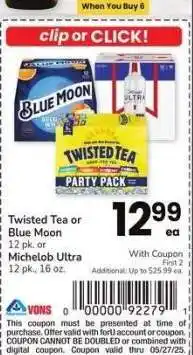 Albertsons Twisted Tea or Blue Moon 12 pk. or Michelob Ultra 12 pk., 16 oz offer