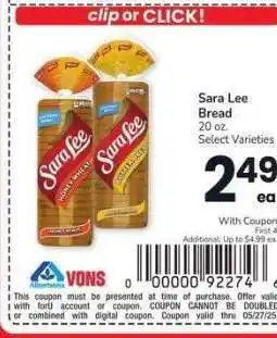 Albertsons Sara Lee Bread - 20 oz. Select Varieties offer